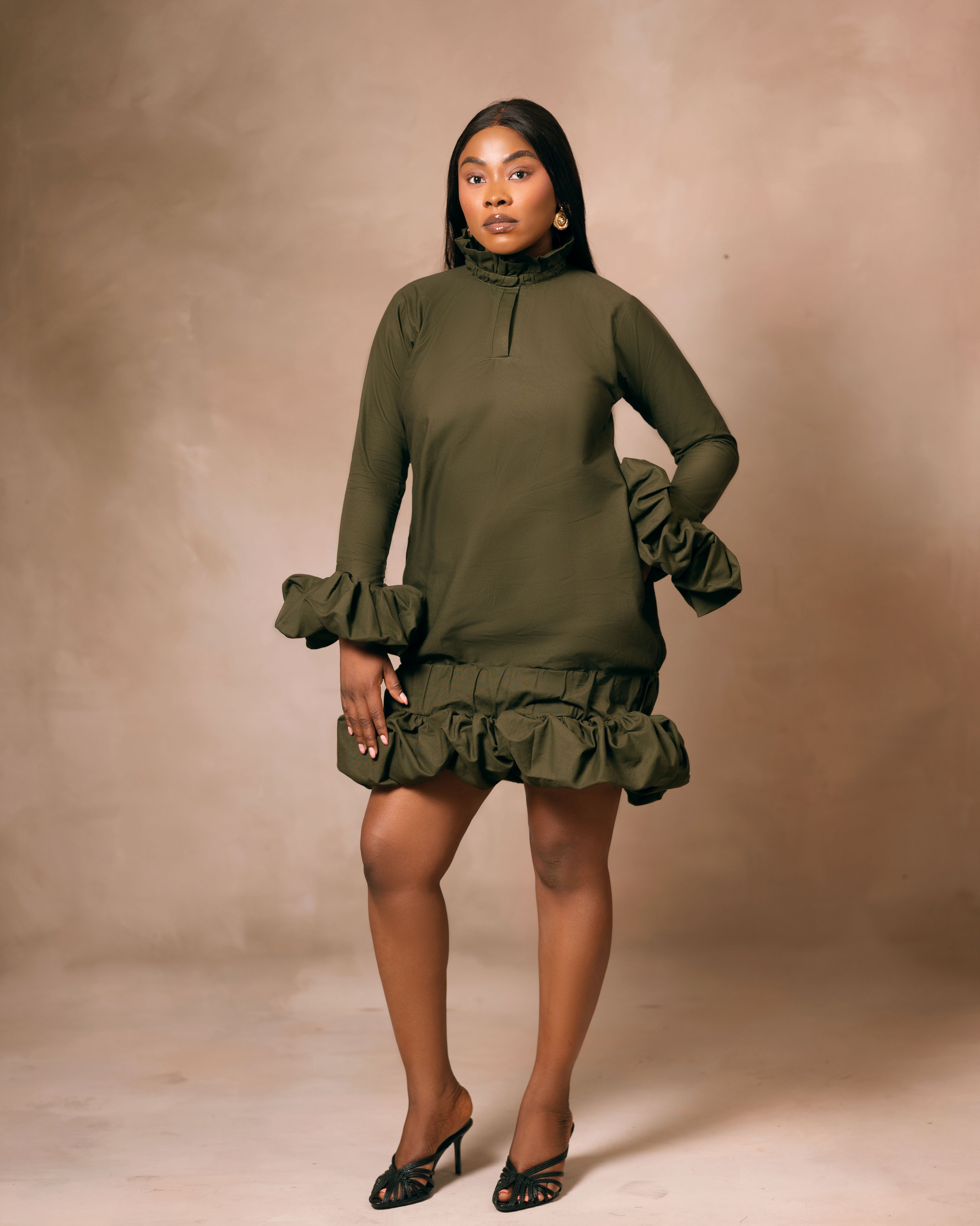 Bubble Shirt Dress (Dark Green)